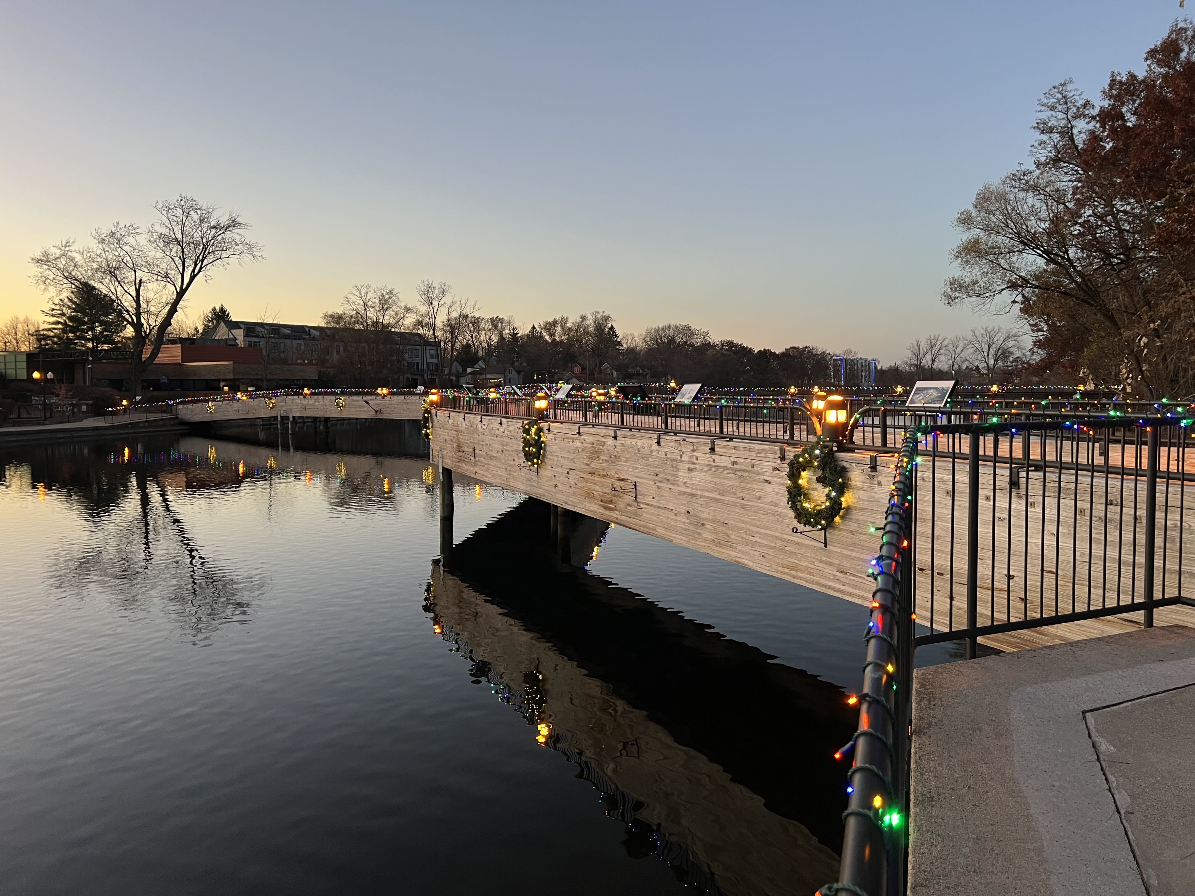Brighton dock with wreaths and lights